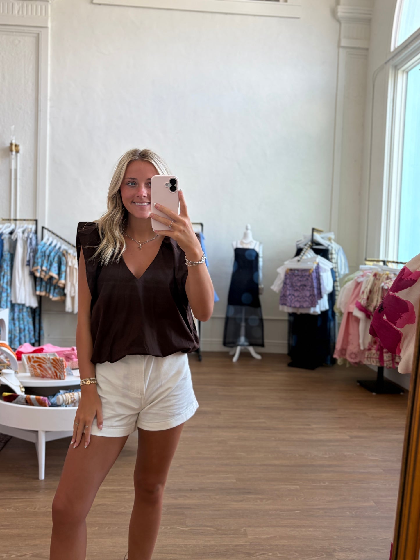 The Poplin Bubble Top- Brown