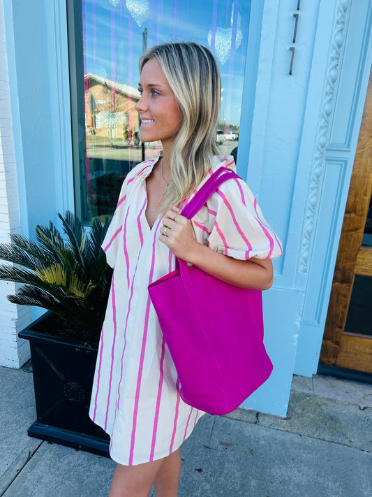 The Addie Puff Sleeve Mini Dress- Pink
