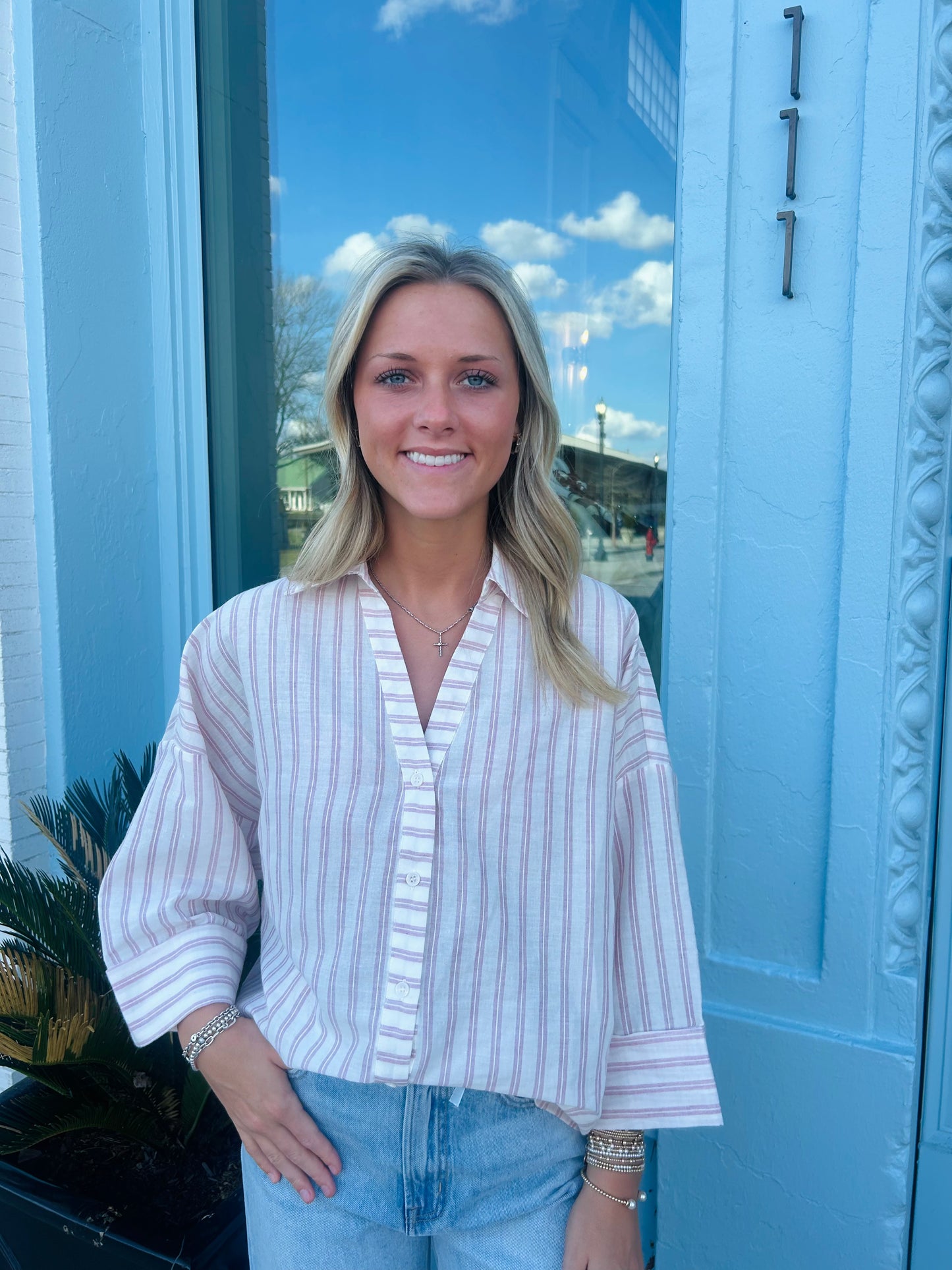 The Jacklyn Stripe Button Down- Pink