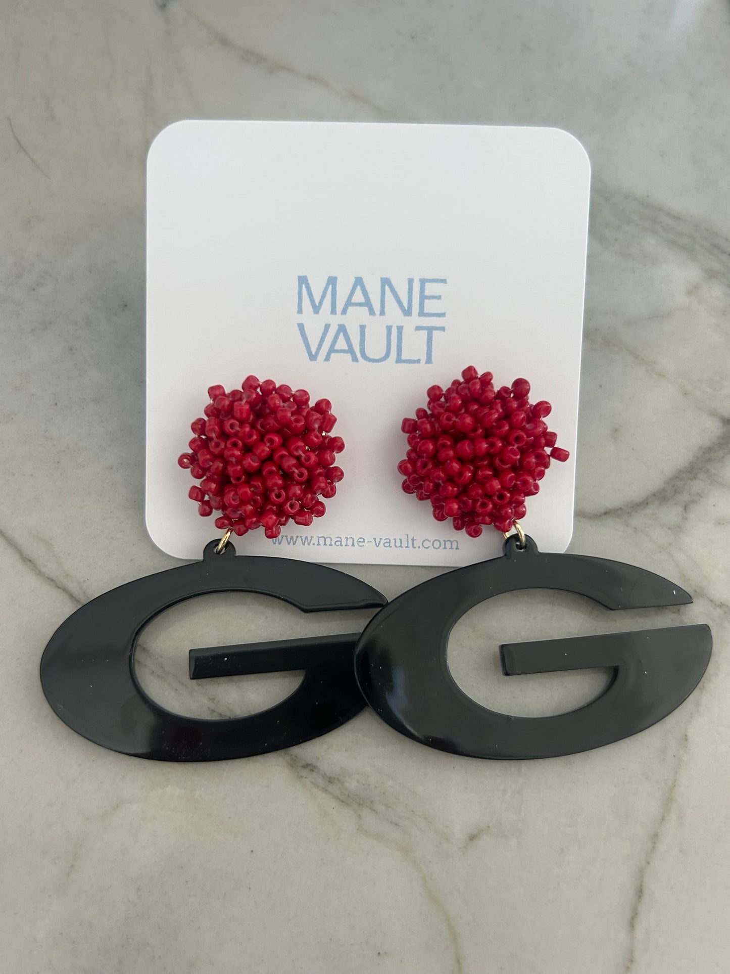 The College Theme Earrings- Red/Black