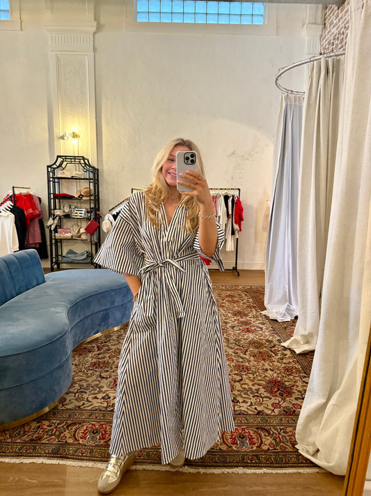 The Nancy Stripe Midi Dress - Black & White