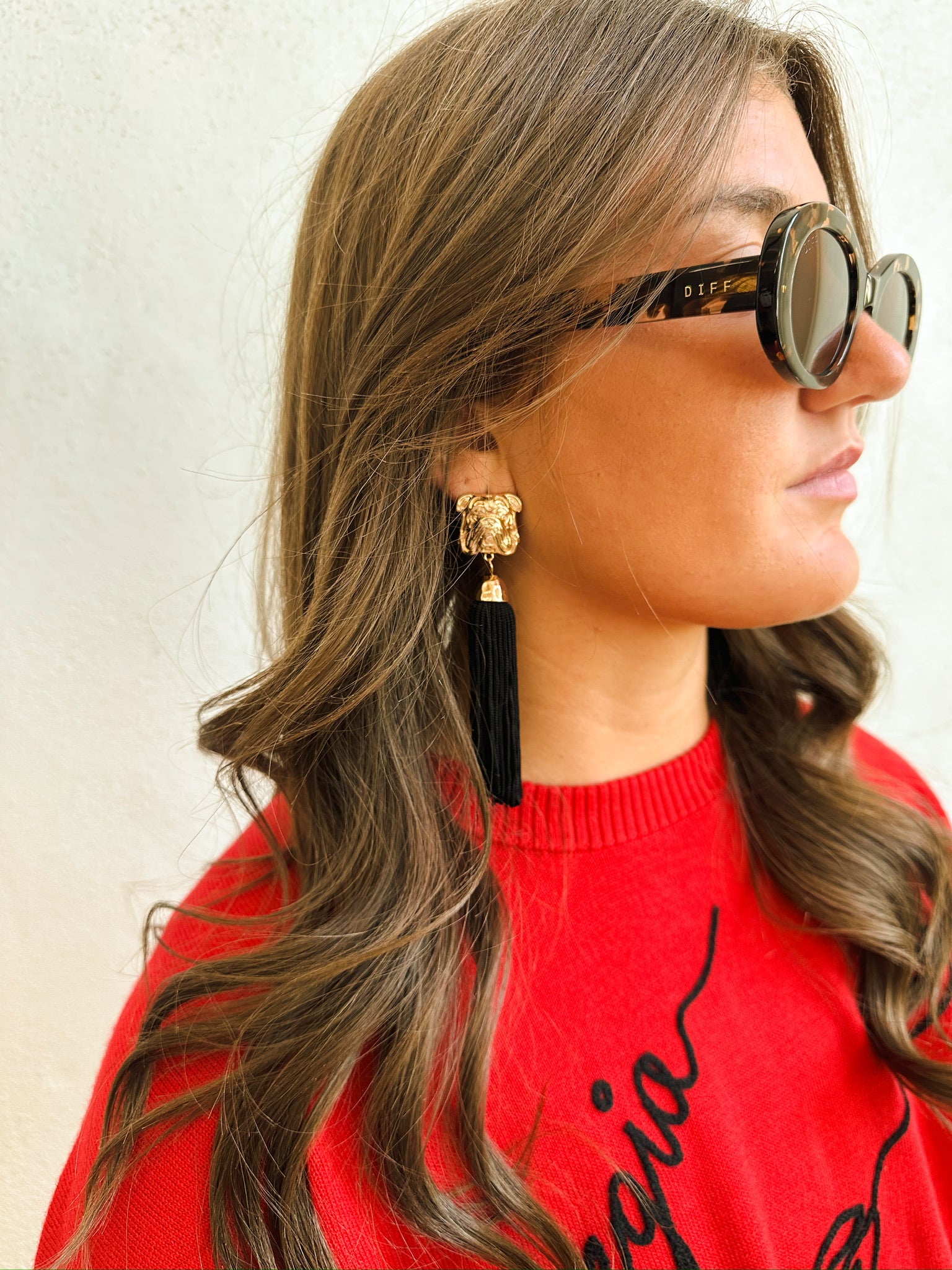 Black Bulldog Tassel Earrings