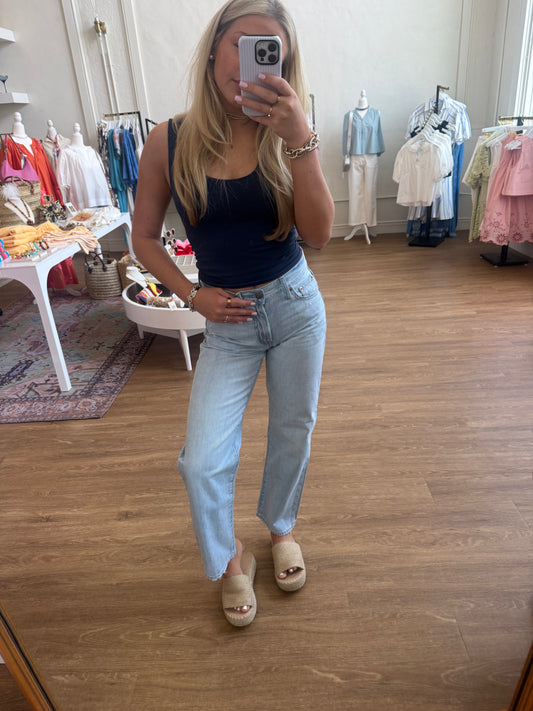 The Lexi Mid Rise Bowed Straight Jeans