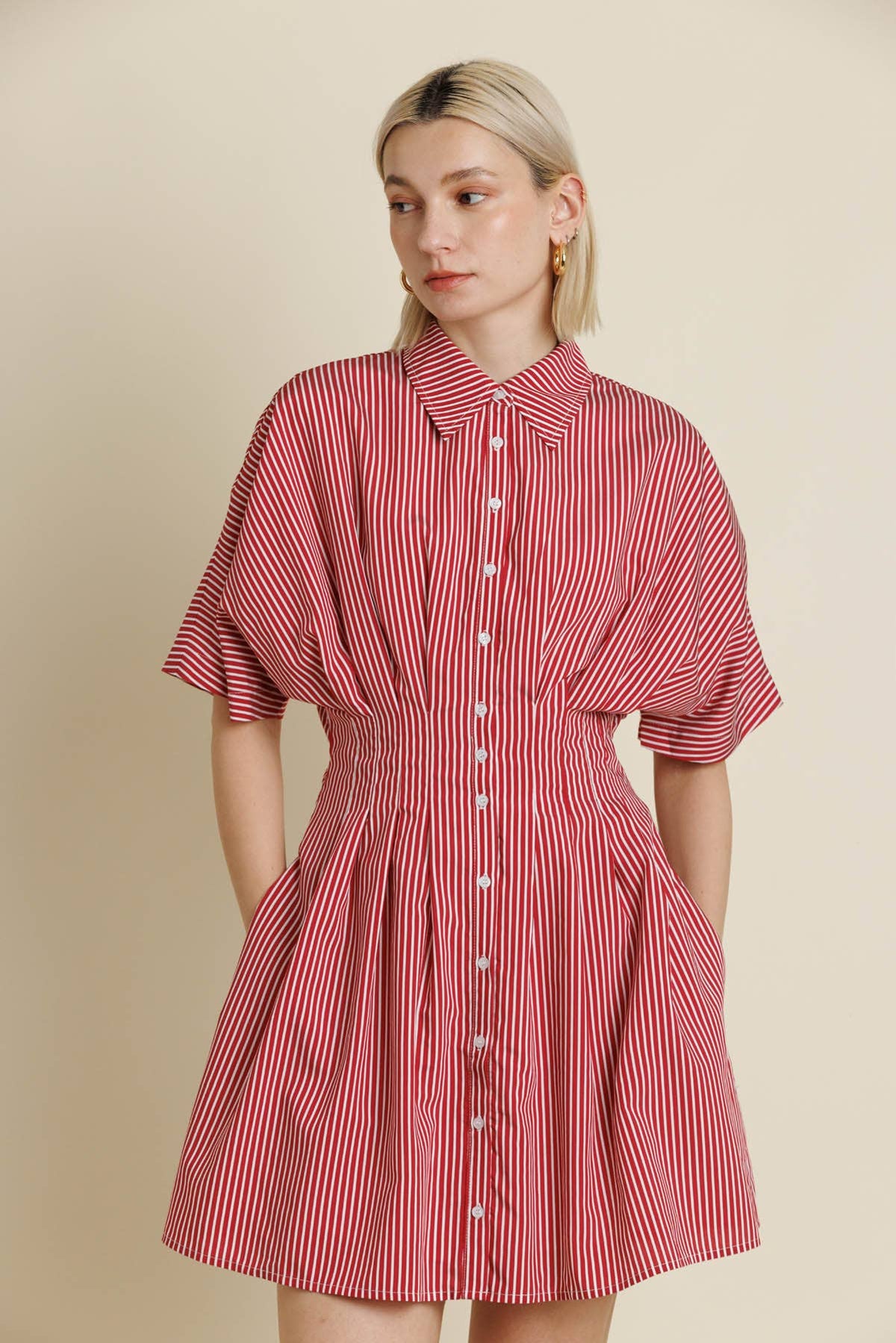 The Callie Pleated Mini Dress - Red Stripe