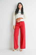 Mini Patch Pocket Wide Leg Pants - Red