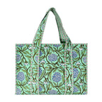 Cotton Block Print Tote Bag-Mint