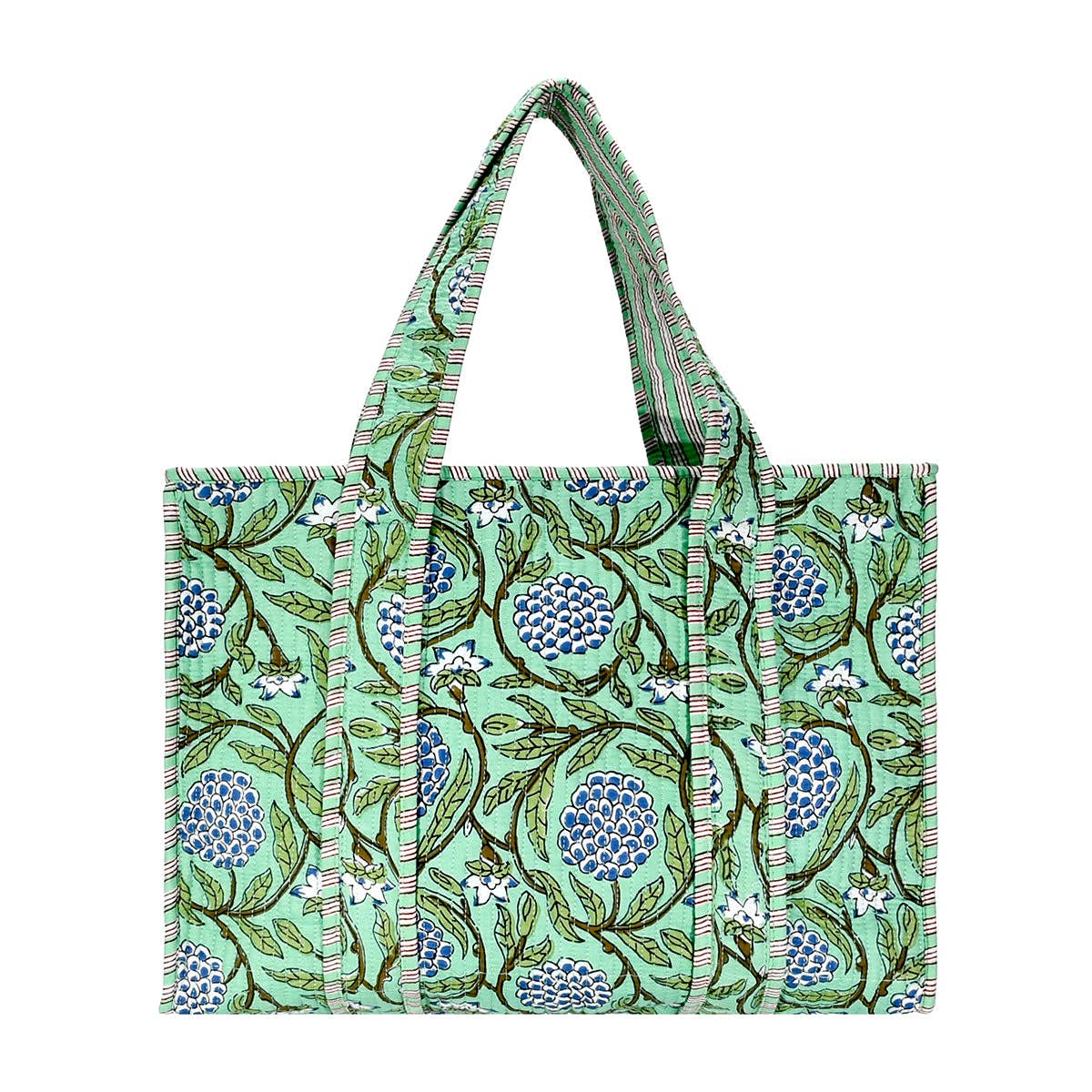Cotton Block Print Tote Bag-Mint