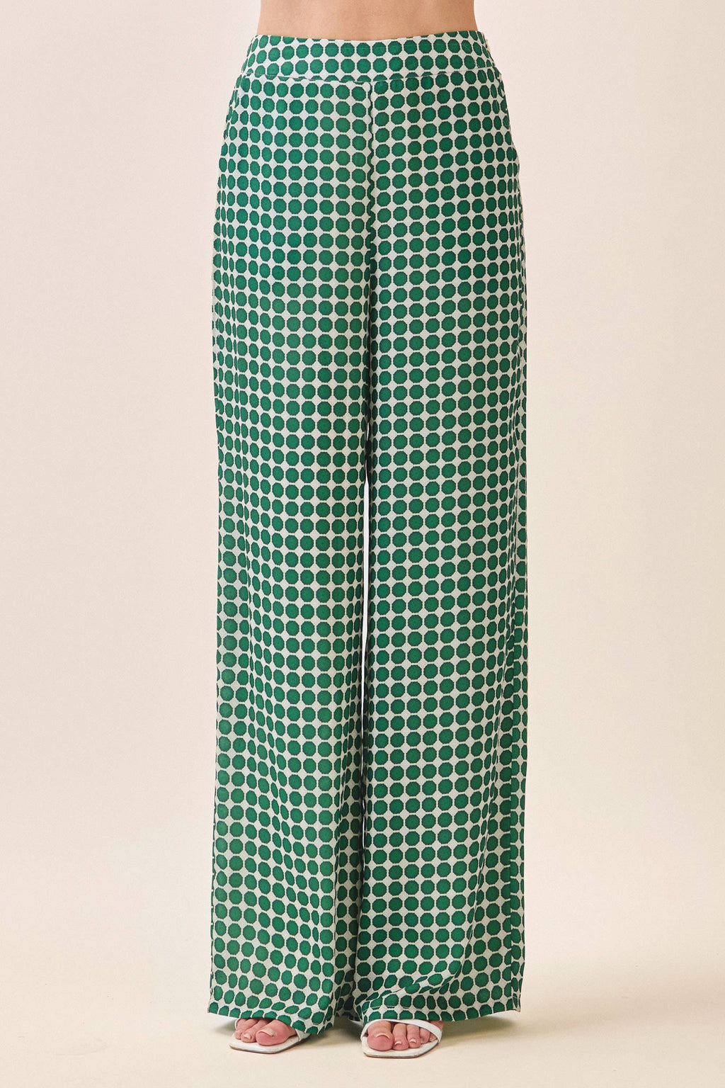 Geo Dot Print Wide Leg Pants-Green