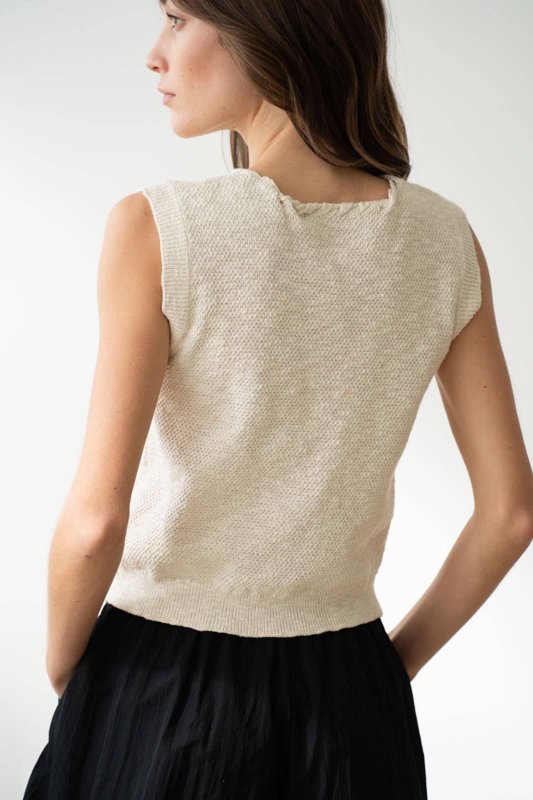 Charles Sleeveless Sweater Top - Ivory