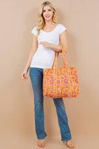Quilted Reversible Tote Bag - Orange/Pink