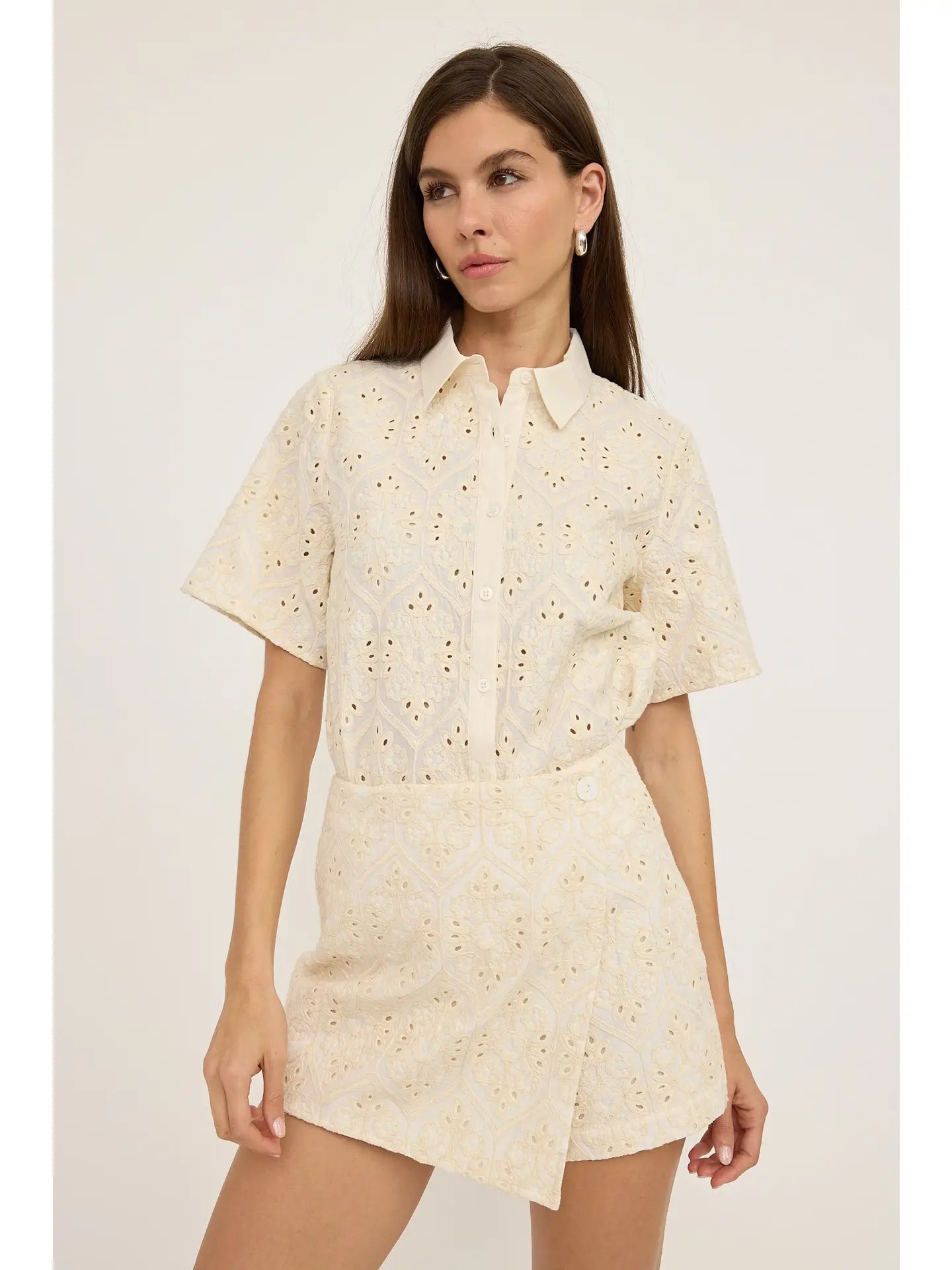 Eyelet Crochet Shirt - Natural