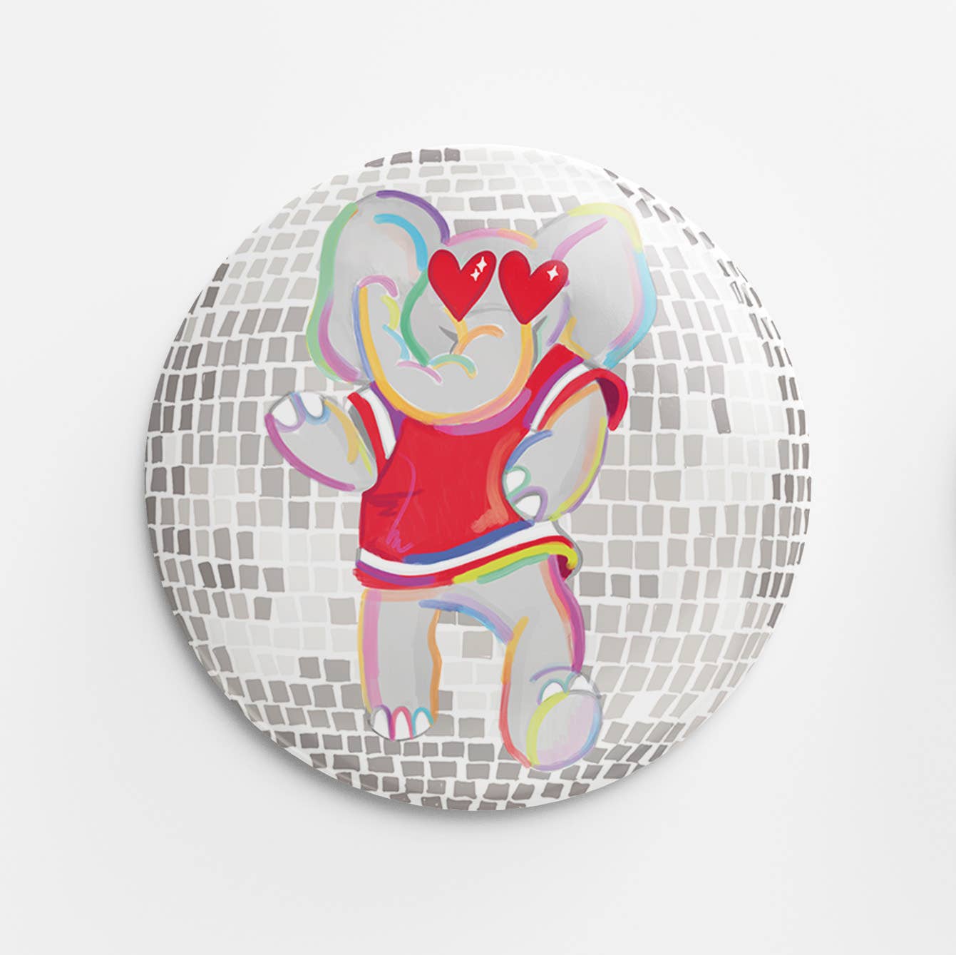 Heart-Eyed Disco Elephant Button