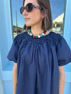 Hannah Puff Sleeve Mini Dress-Navy