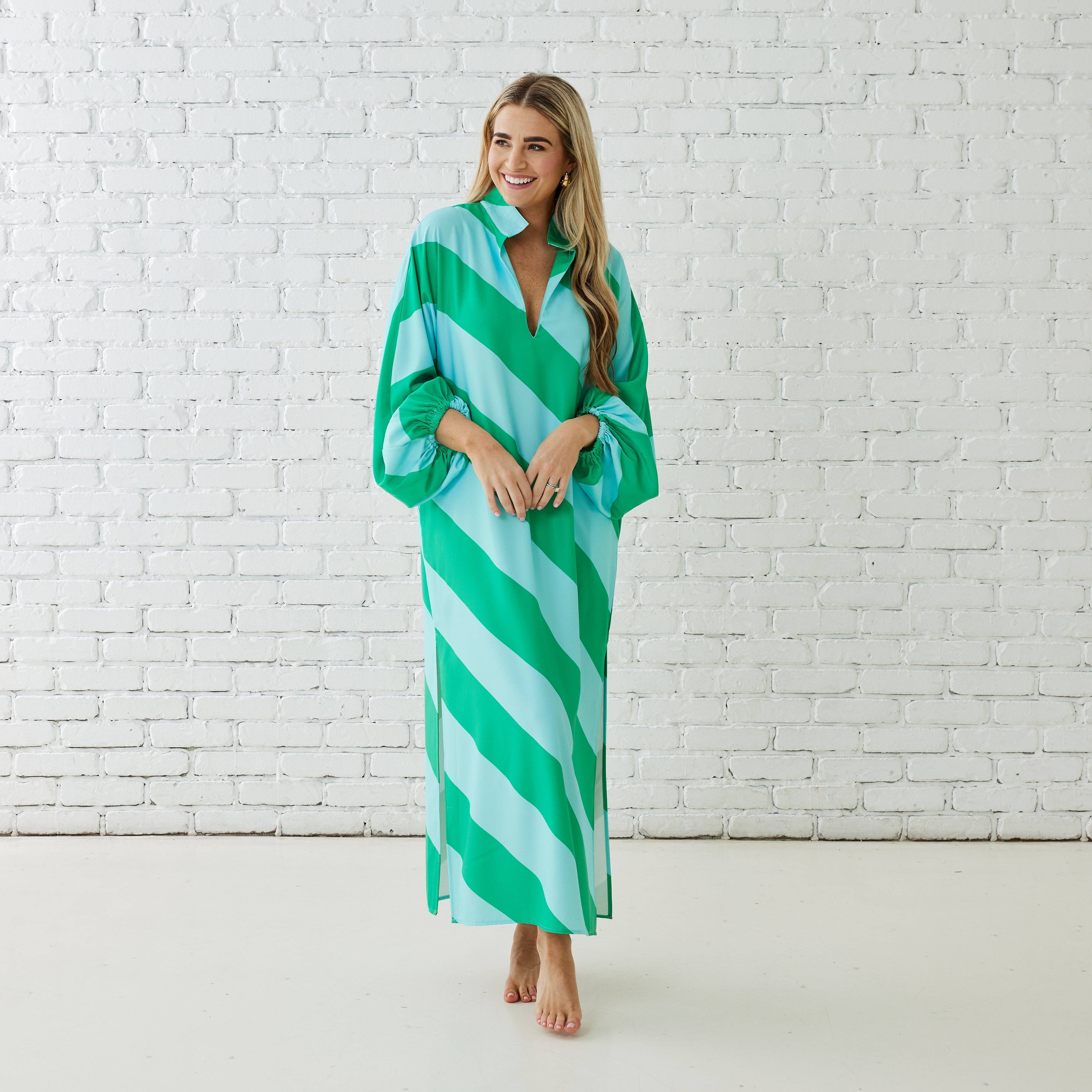 Coco Caftan Dress - Aqua/Green