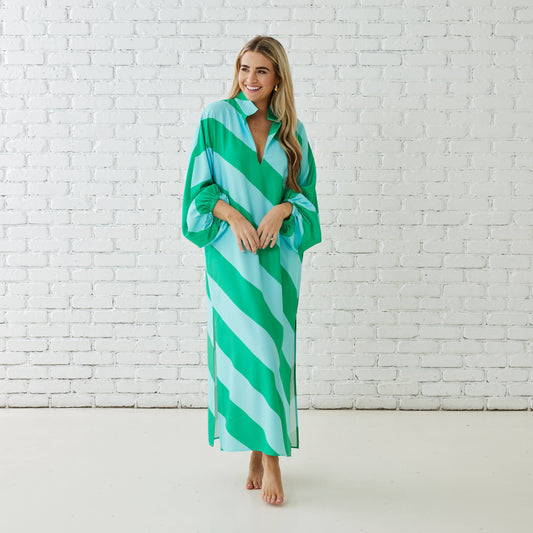Coco Caftan Dress - Aqua/Green