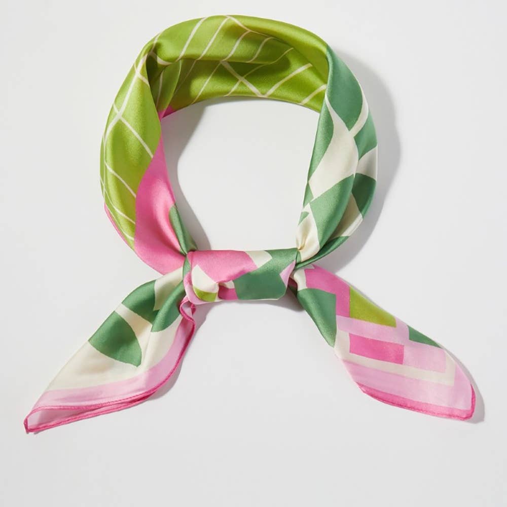 Pink and Green Geometric Scarf