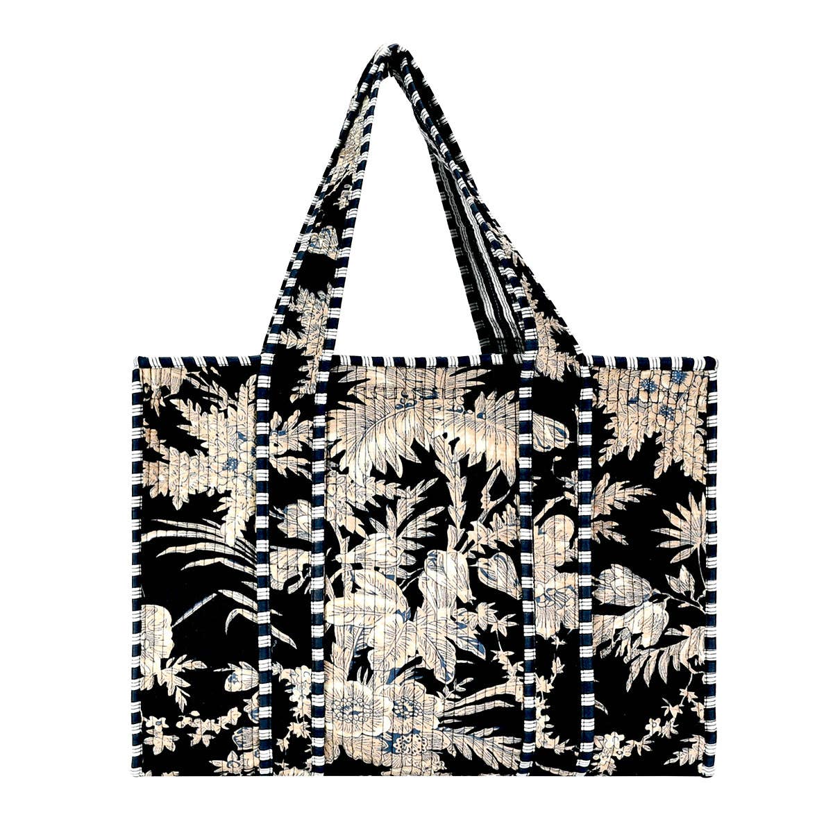 Cotton Block Print Tote Bag-Black