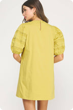 Hannah Puff Sleeve Mini Dress-Chartreuse