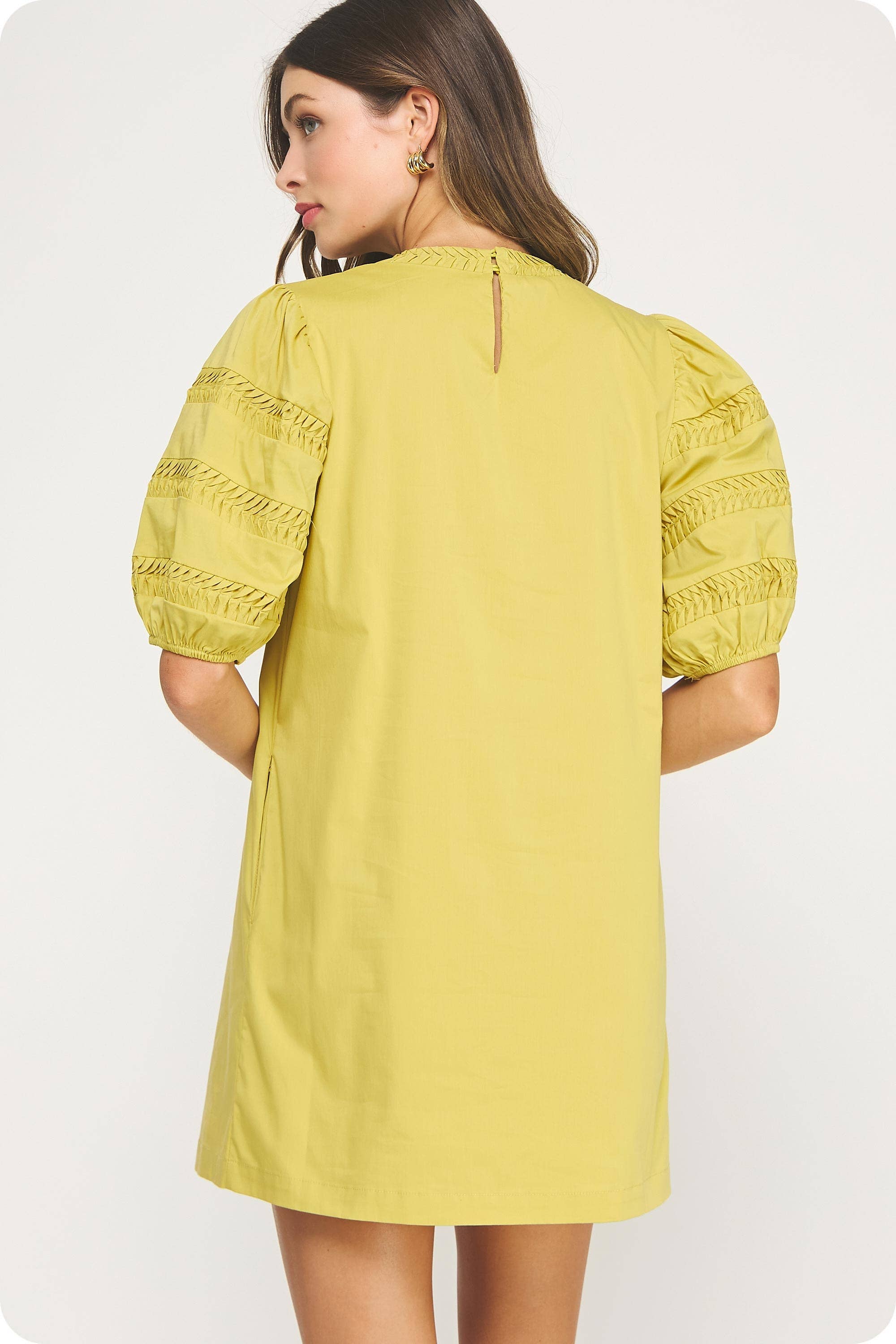 Hannah Puff Sleeve Mini Dress-Chartreuse