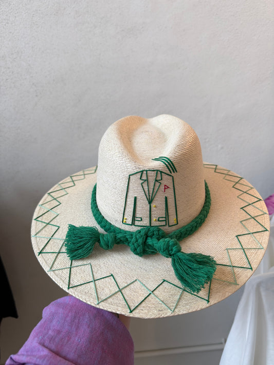 Green Jacket Hat with Brim Stitching - White Palm