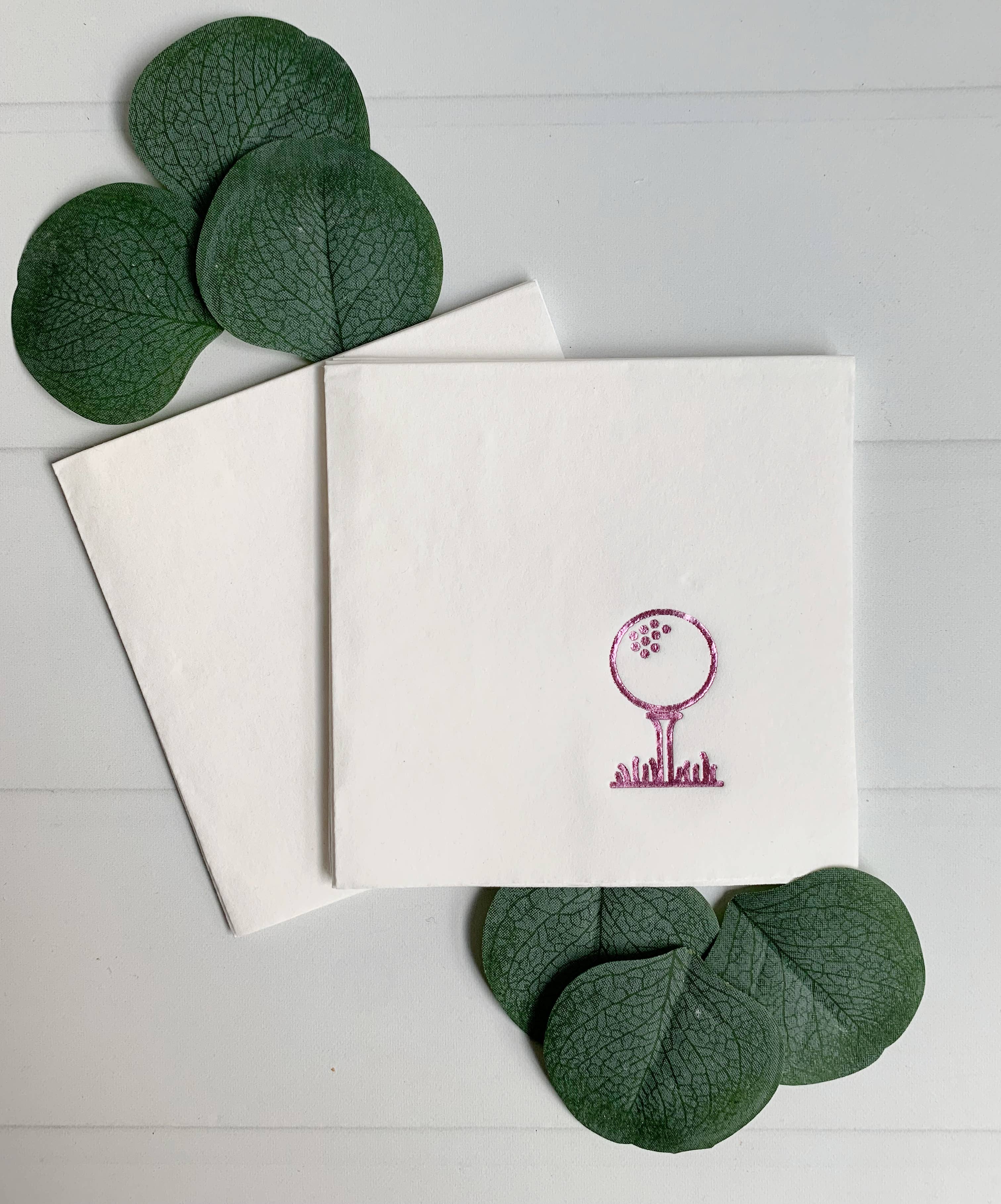 Golf Tee Cocktail Napkins - Pink on White
