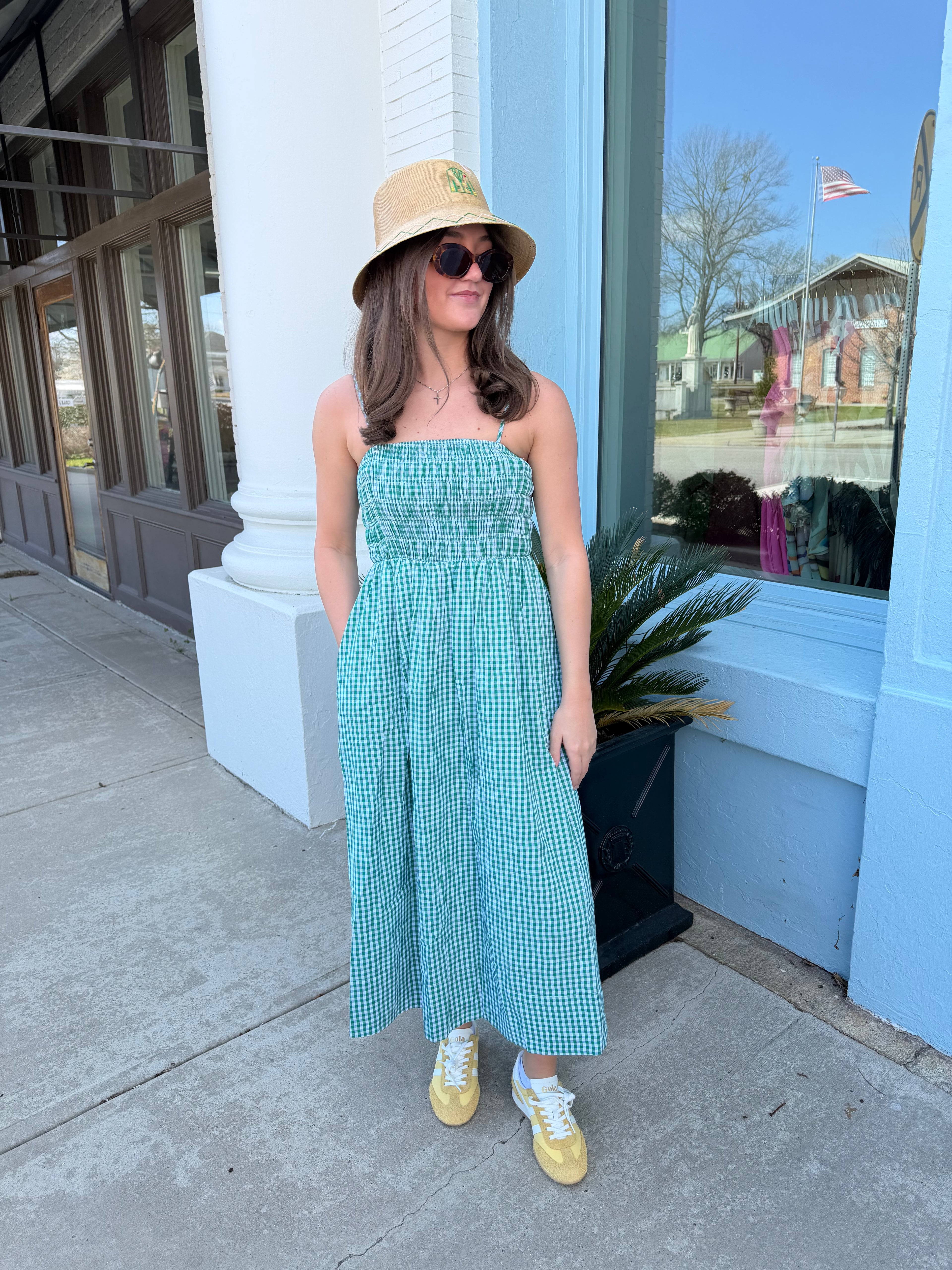 The Patron Gingham Dress- Green