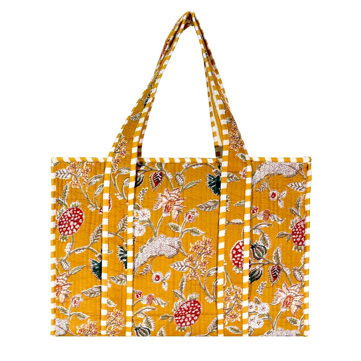 Cotton Block Print Tote Bag-Saffron