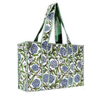 Cotton Block Print Tote Bag-White/Green