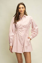 The Ray Ruched Shirt Mini Dress