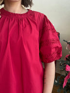 Hannah Puff Sleeve Mini Dress-Red