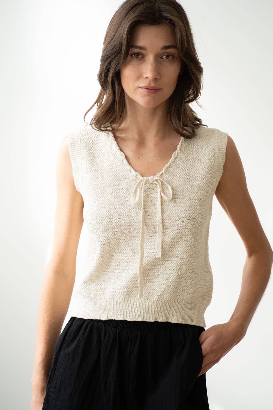 Charles Sleeveless Sweater Top - Ivory