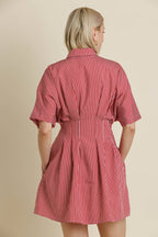 The Callie Pleated Mini Dress - Red Stripe