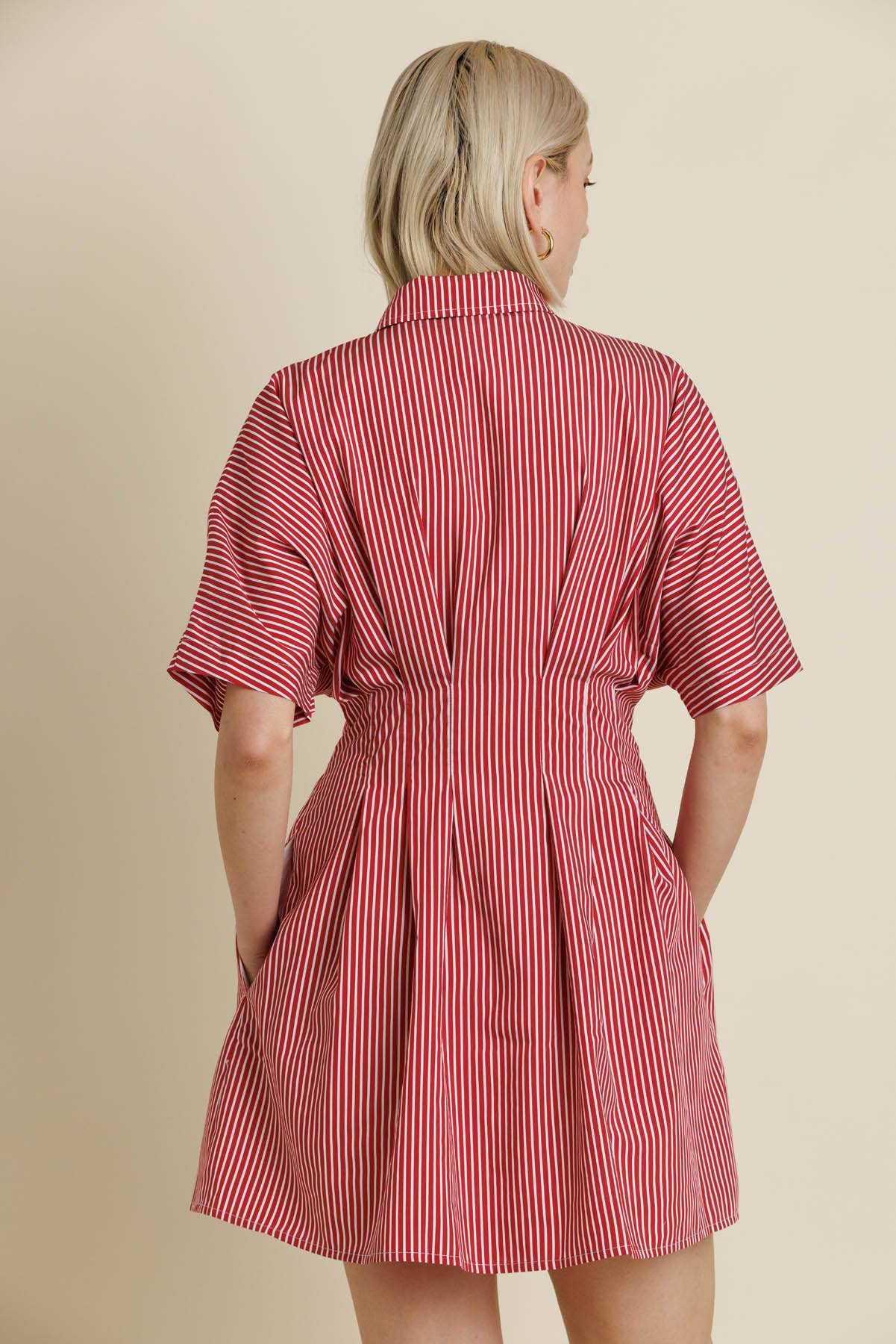 The Callie Pleated Mini Dress - Red Stripe