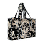 Cotton Block Print Tote Bag-Black