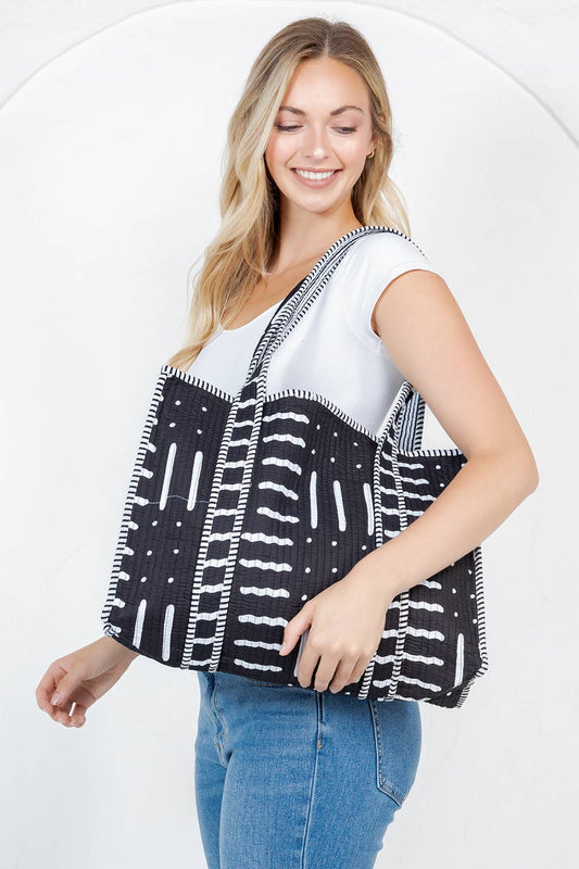 Quilted Reversible Tote Bag - Black/White