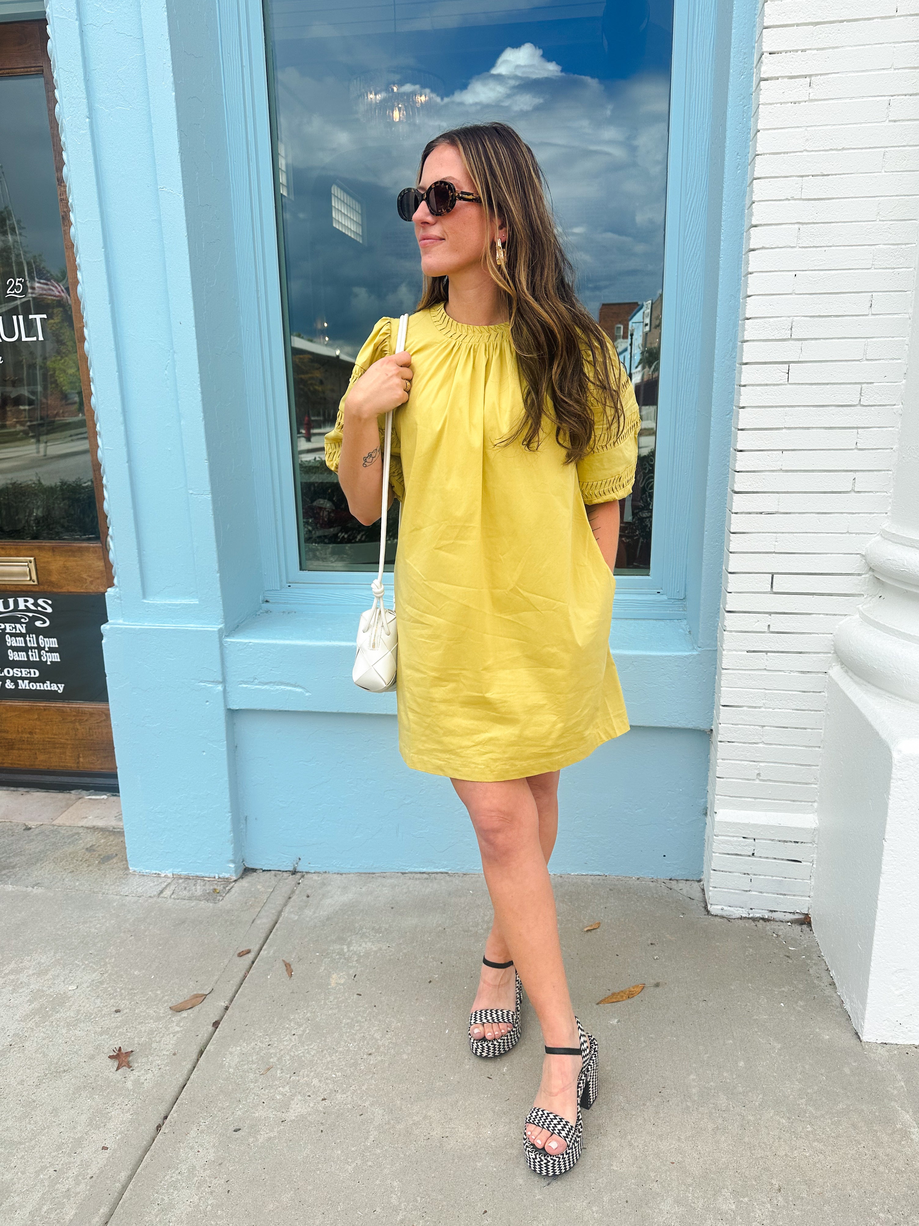Hannah Puff Sleeve Mini Dress-Chartreuse