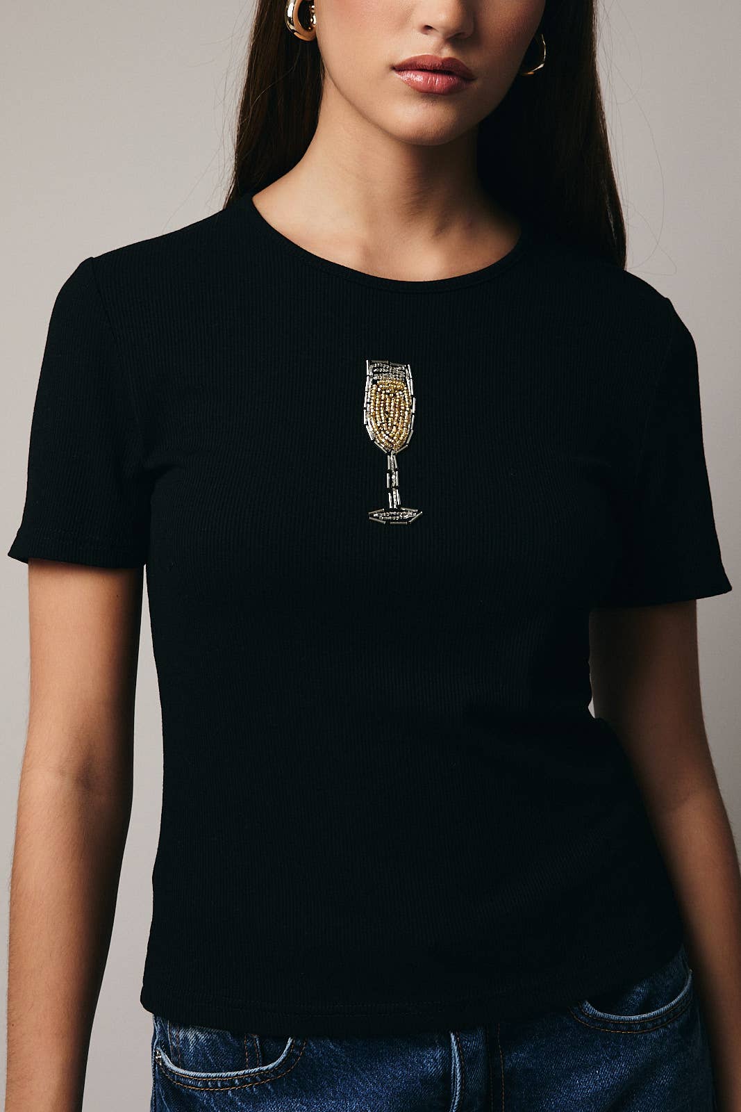 Champagne Beaded Tee - Black