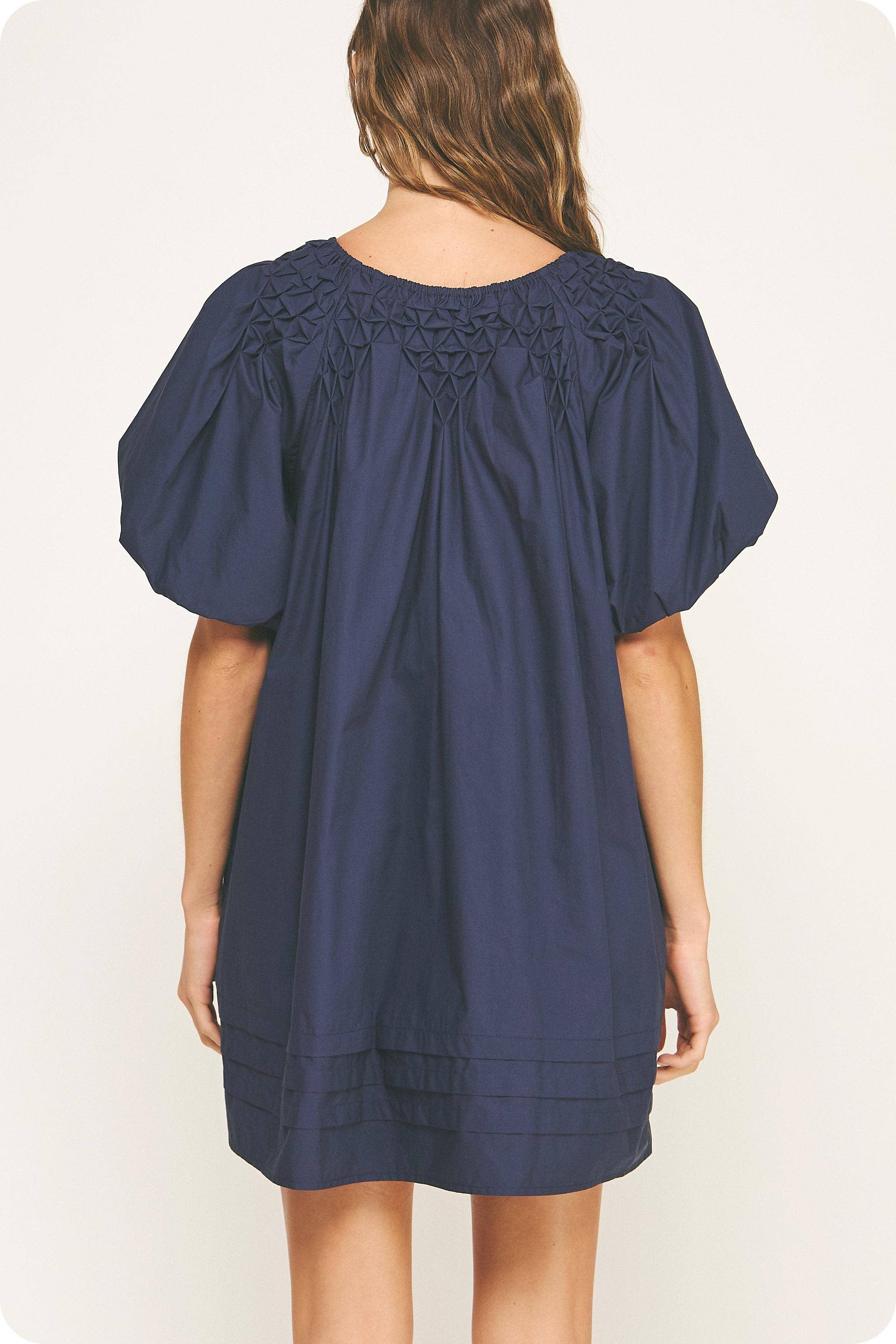 Hannah Puff Sleeve Mini Dress-Navy