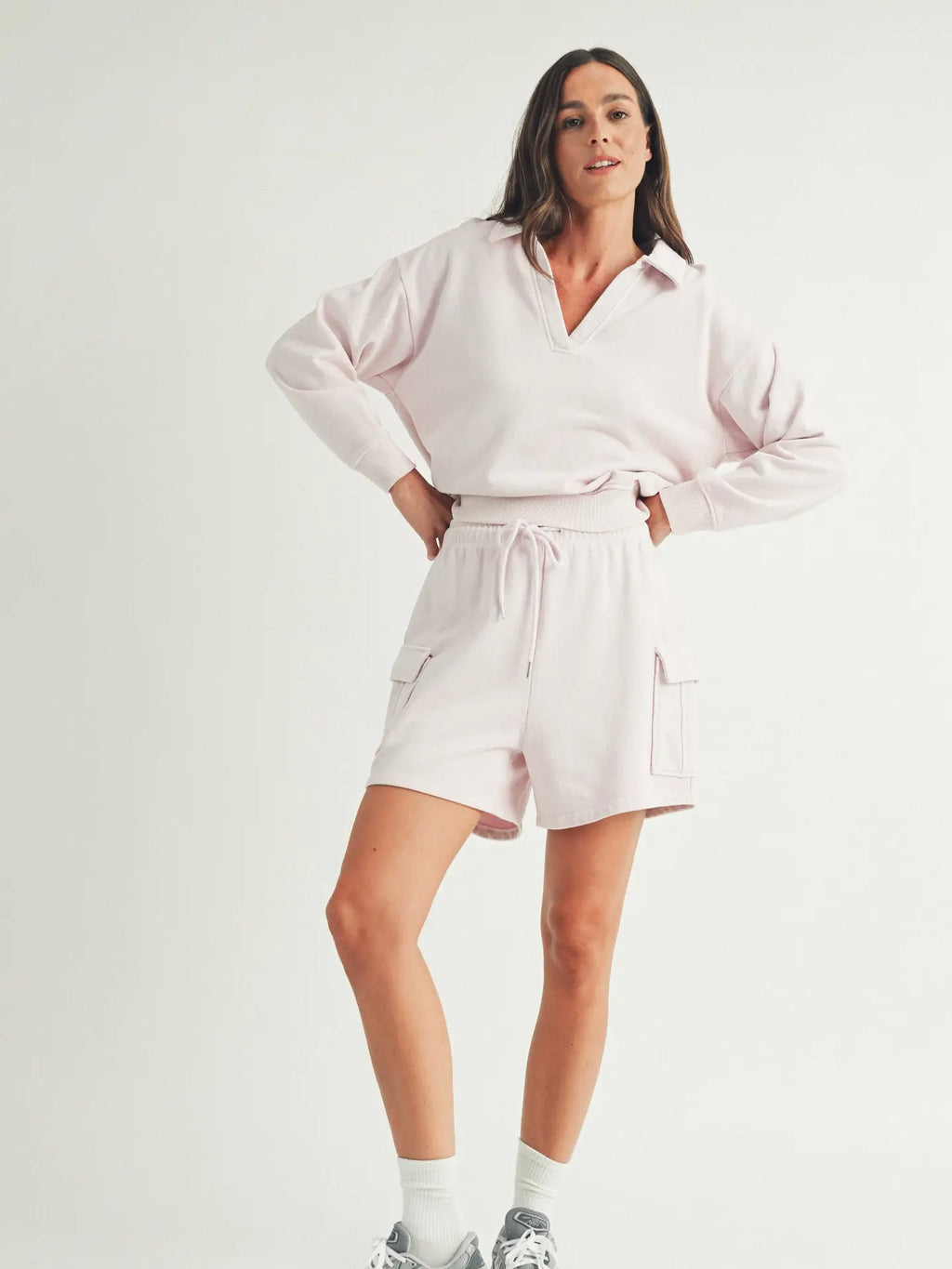 Polo V Neck Sweatshirt - Sugar Lilac