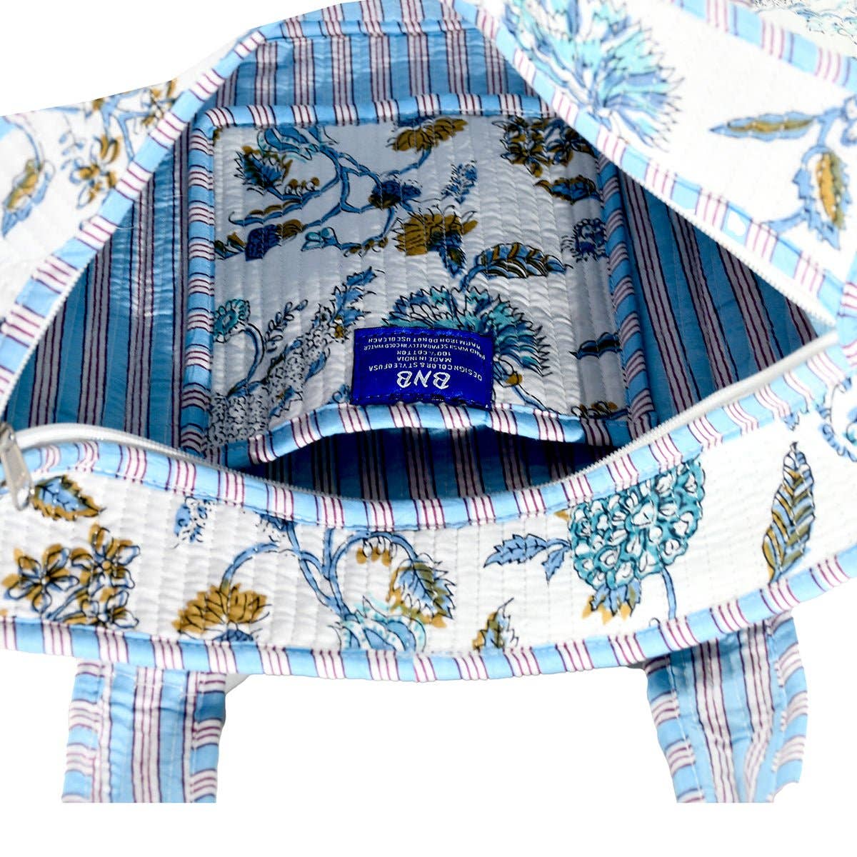 Cotton Block Print Tote Bag-Blue
