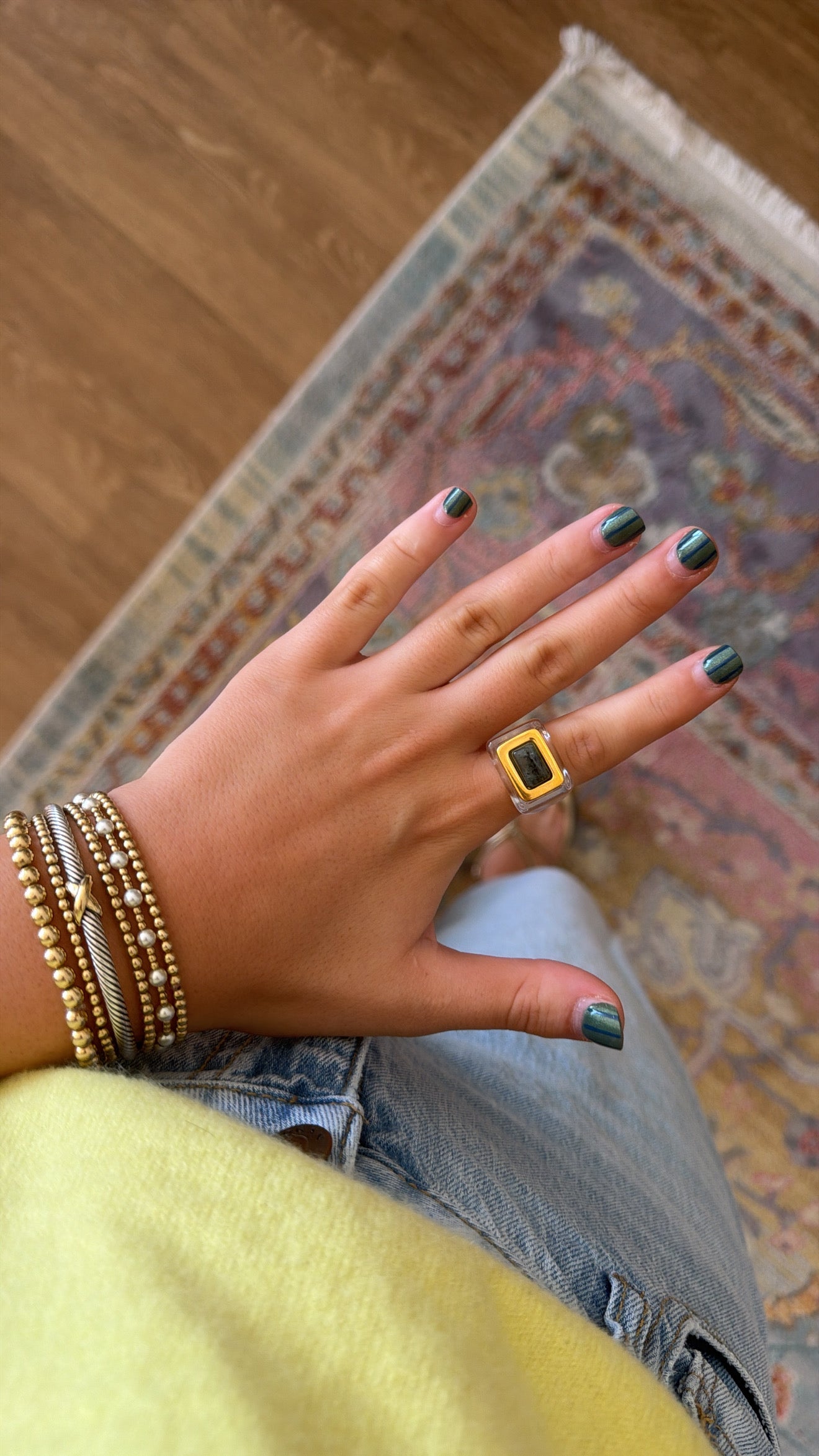 Lucas Jack Clear Resin/Labradorite Ring