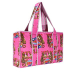 Cotton Block Print Tote Bag - Hot Pink