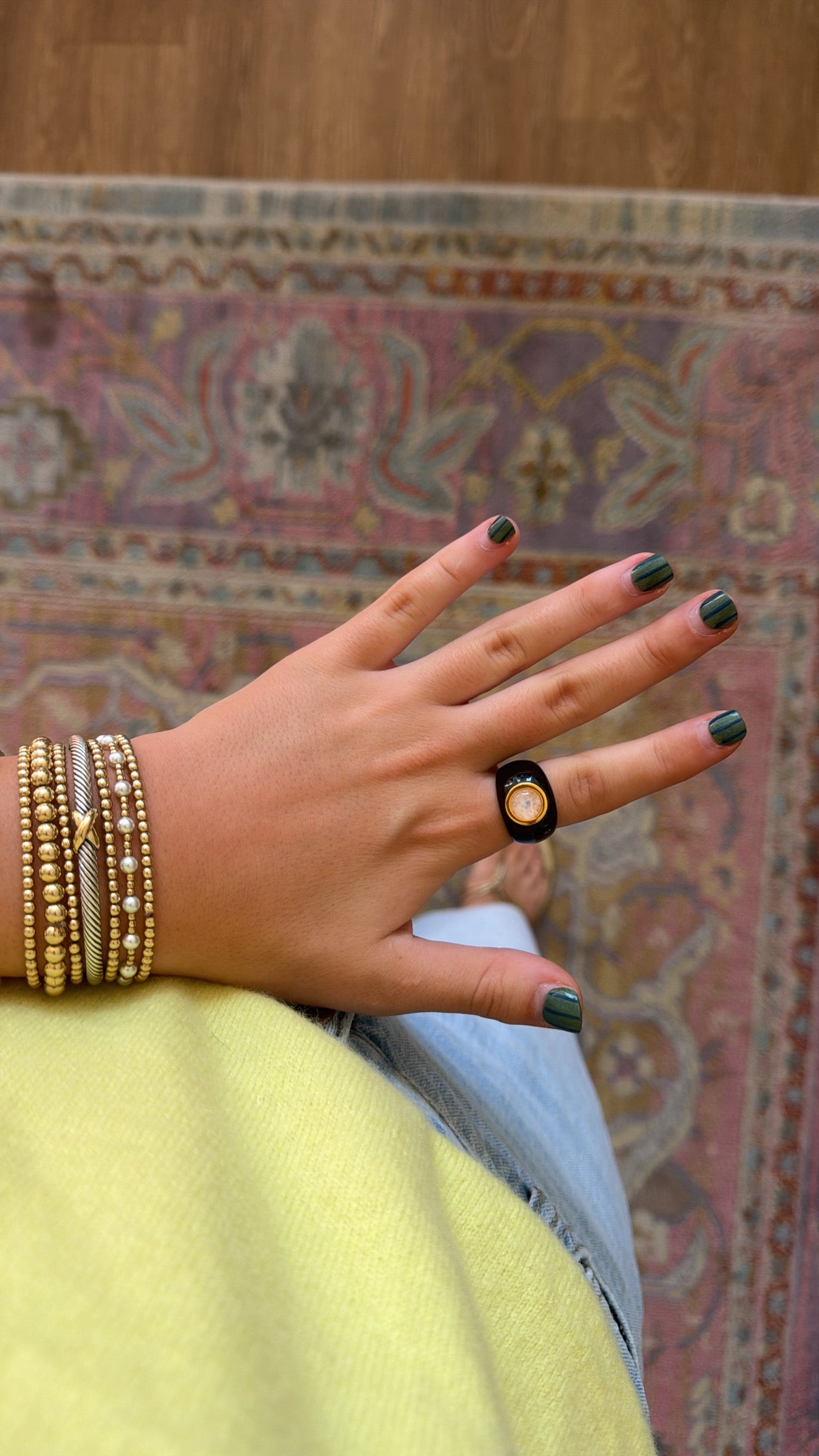 Lucas Jack Black Resin/Moonstone Ring