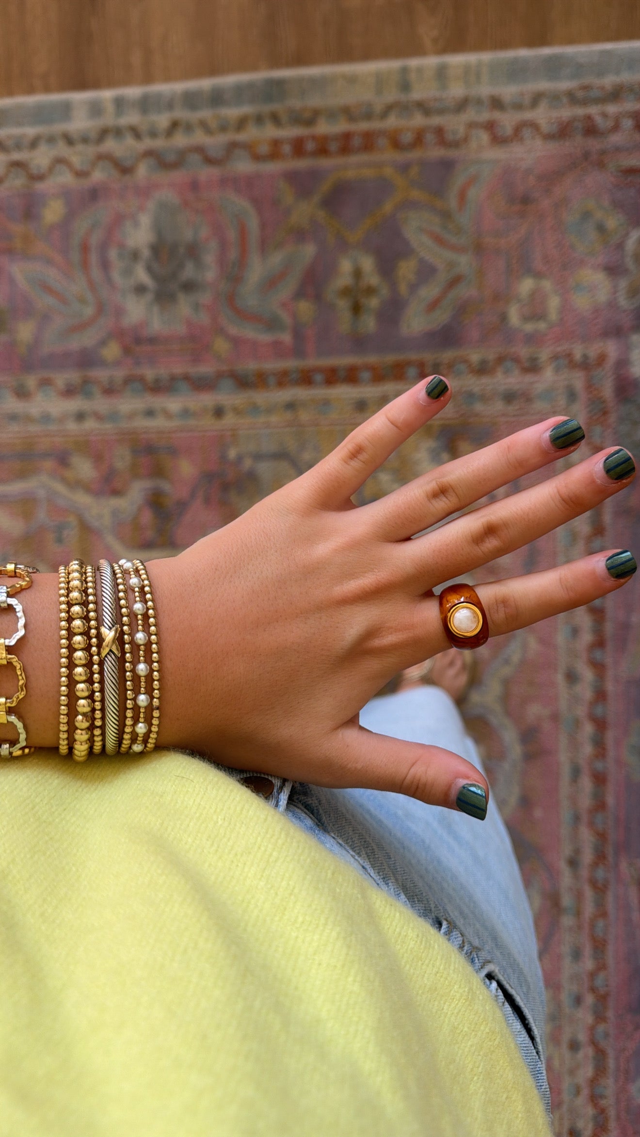 Lucas Jack Tortoise Shell Resin/Moonstone Ring