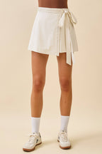 Wrap Front Tie Braided Skort - Cream