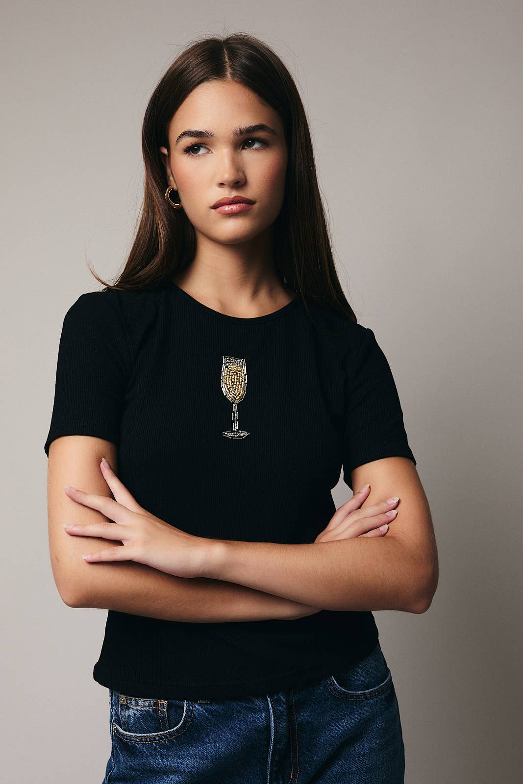 Champagne Beaded Tee - Black