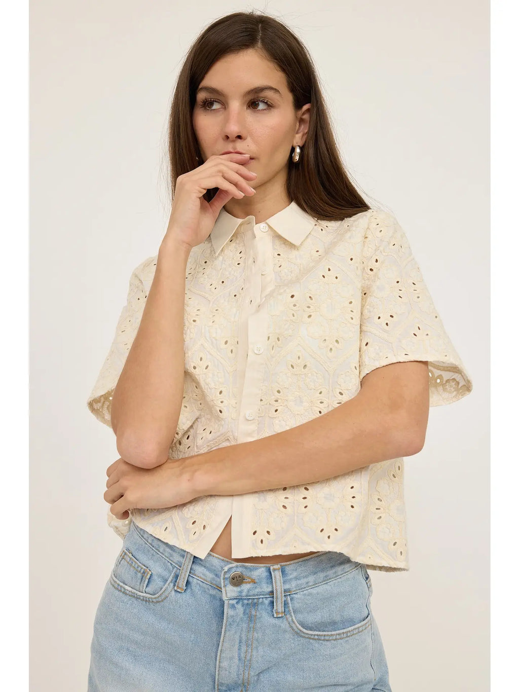 Eyelet Crochet Shirt - Natural