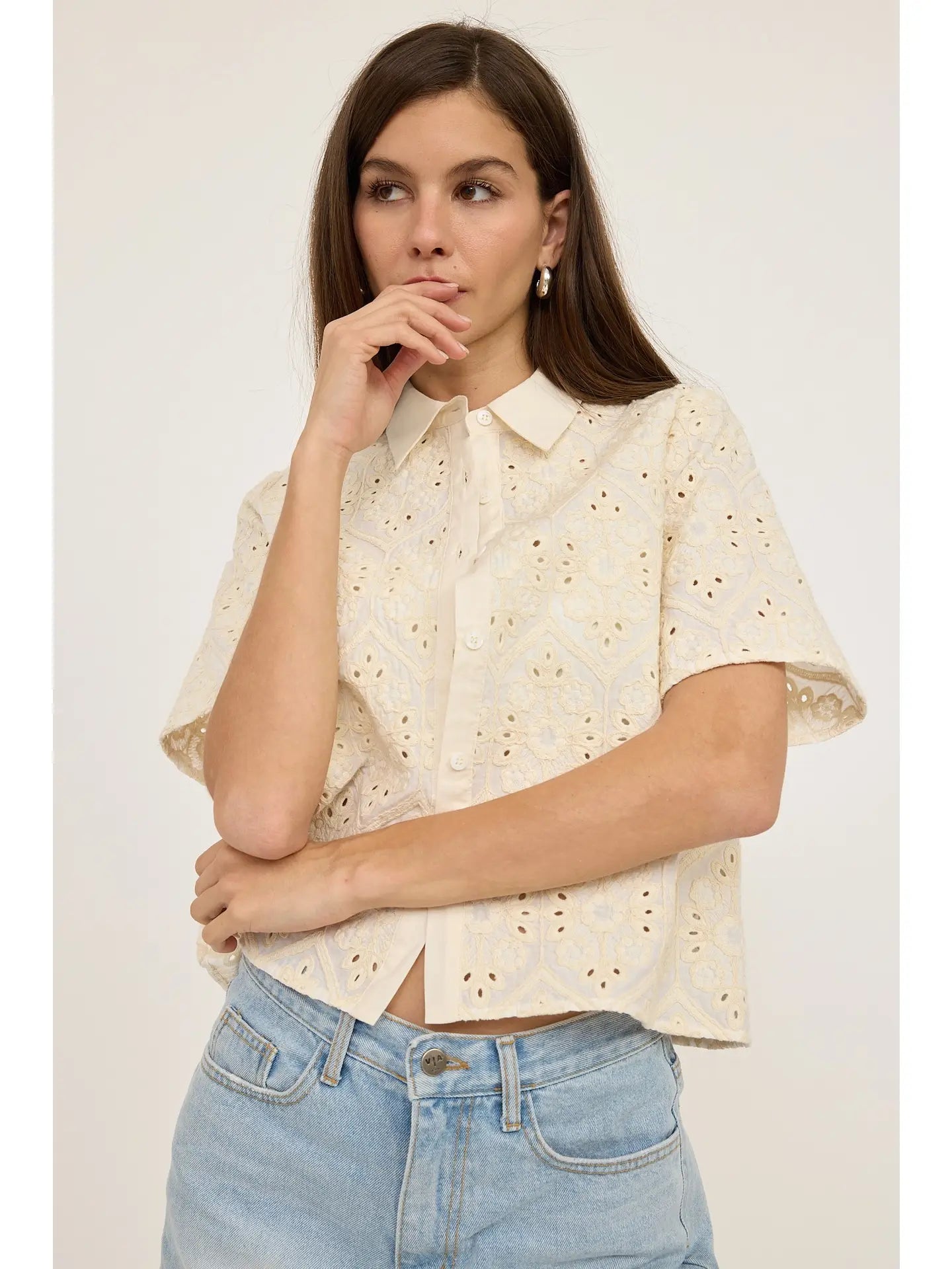 Eyelet Crochet Shirt - Natural