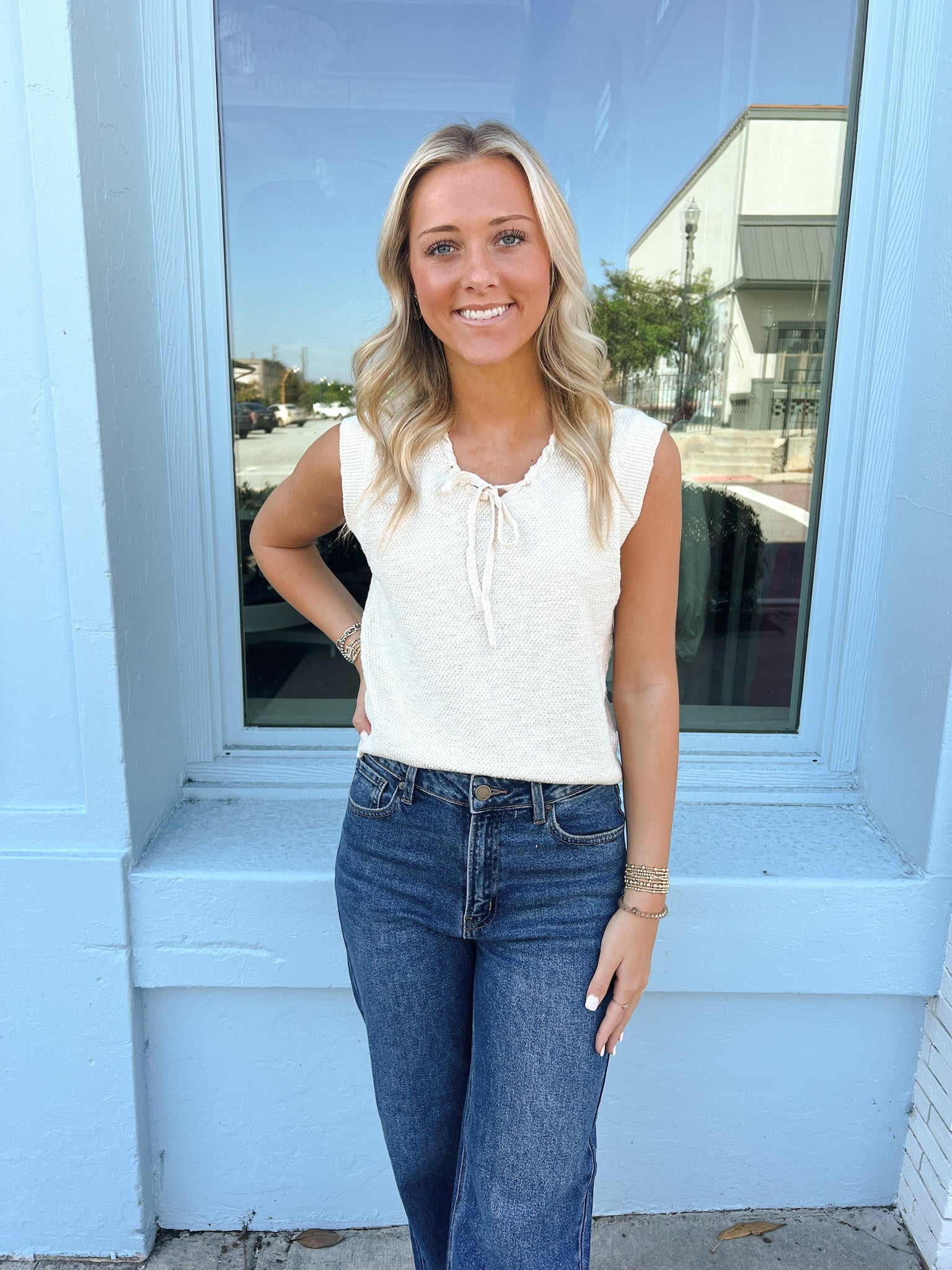 Charles Sleeveless Sweater Top - Ivory