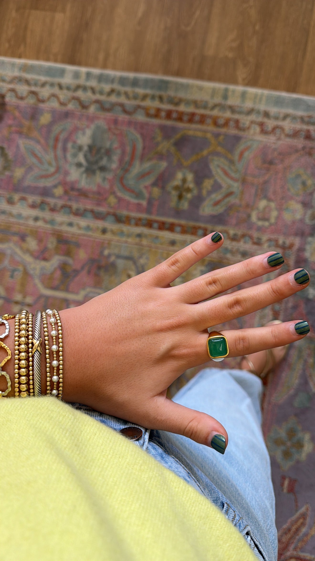 Lucas Jack Square Green Quartz Ring